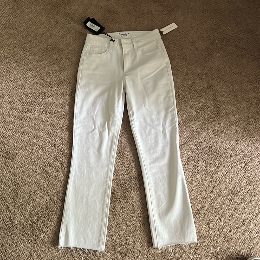 white womens cindy crop high rise paige jeans, size 24